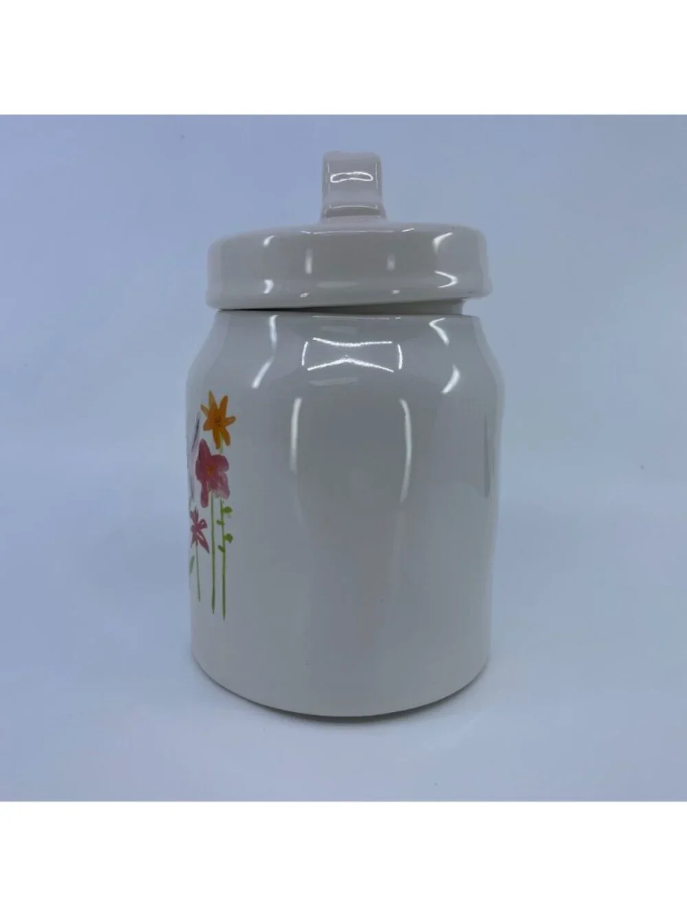 rae dunn artisan collection small ceramic canister with lid floral design white